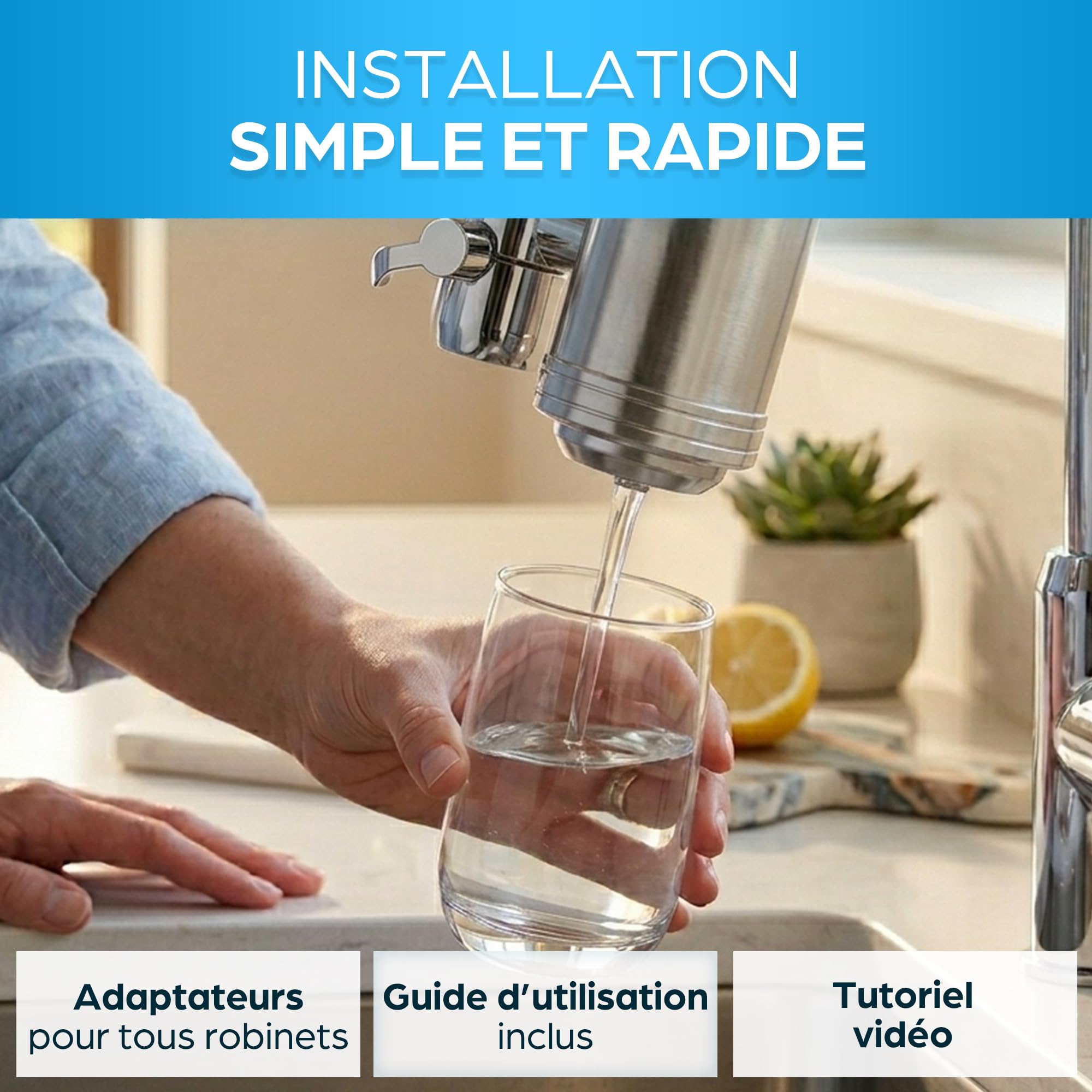 ORINKO Filtre à Eau pour Robinet Universel – Filtre Anti Calcaire, Chlore et Plomb - Purificateur d’Eau Potable 2L/min avec Cartouche Remplaçable – Système De Filtration à Charbon Actif pour Cuisine