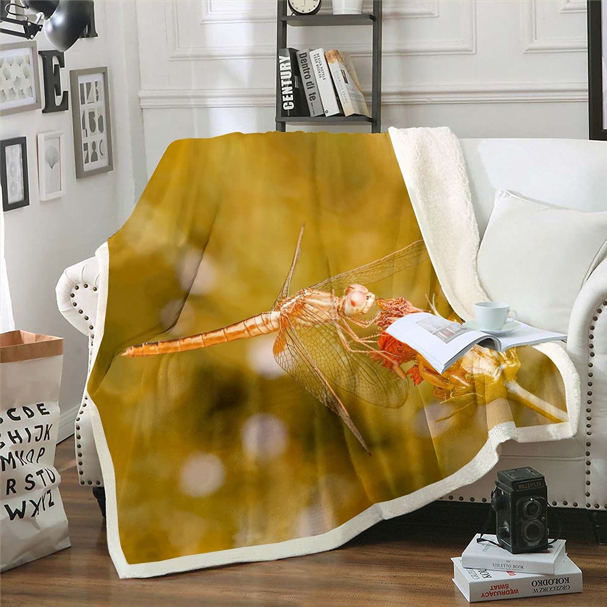Coperta Ornamentale Loussiesd In Pile Con Libellule E Rami Botanici - Morbida E Traspirante Per Divano, Cameretta Bambini (76x101 Cm) - 4