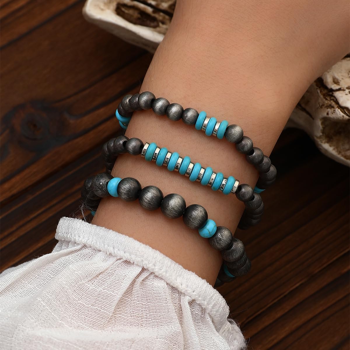 Long tiantian Turquoise Bracelet for Women Western Boho Jewelry Navajo Pearl Arm Cuff Cowgirl Bracelet Country Concert Accessory Trendy 2025 - Image 2