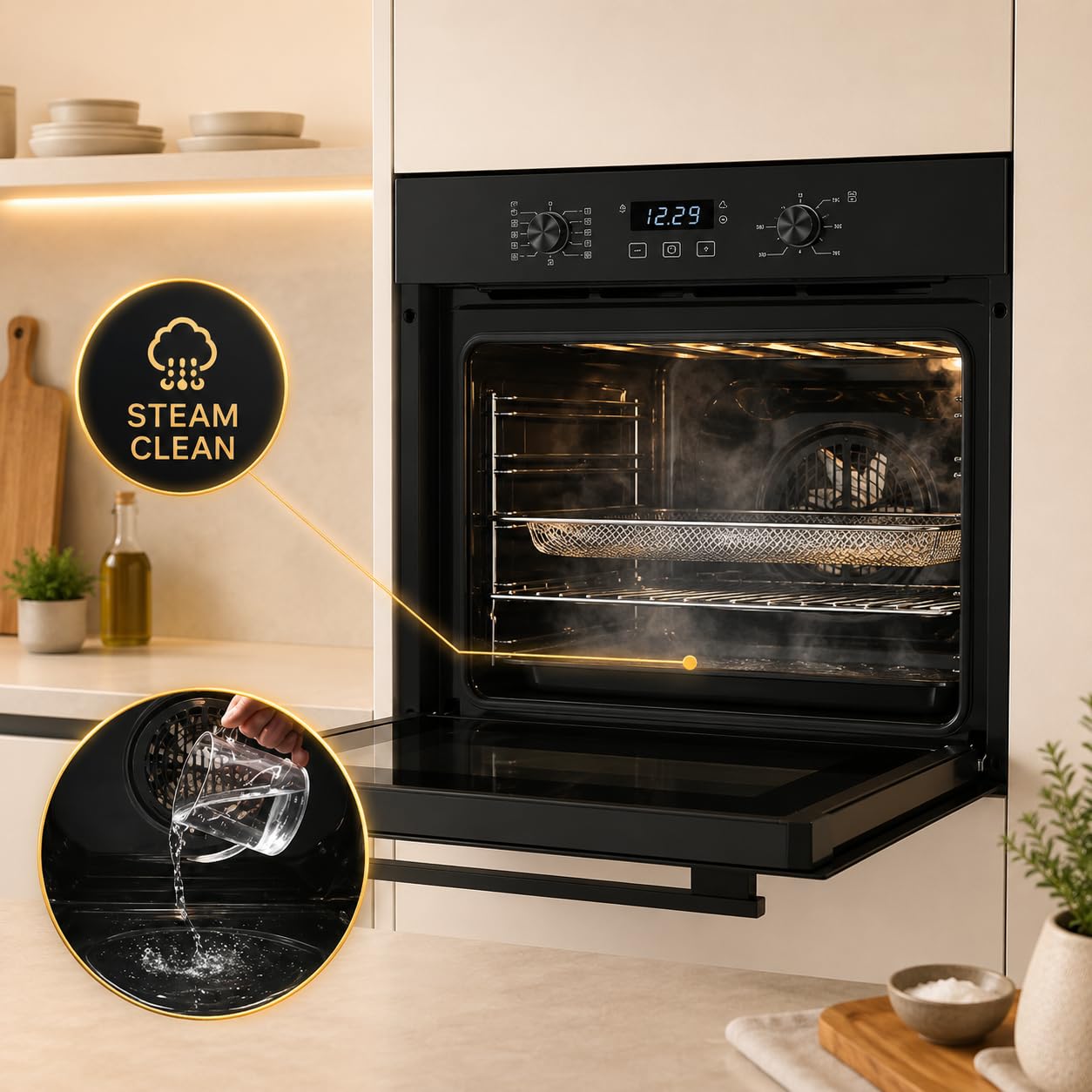 Autarkes - Juego de cocina de 60 cm - Horno empotrable con Air Fry & Steam Clean, placa de inducción de 59 cm con zona flexible, enchufe Schuko, temporizador, seguridad infantil, 9 niveles