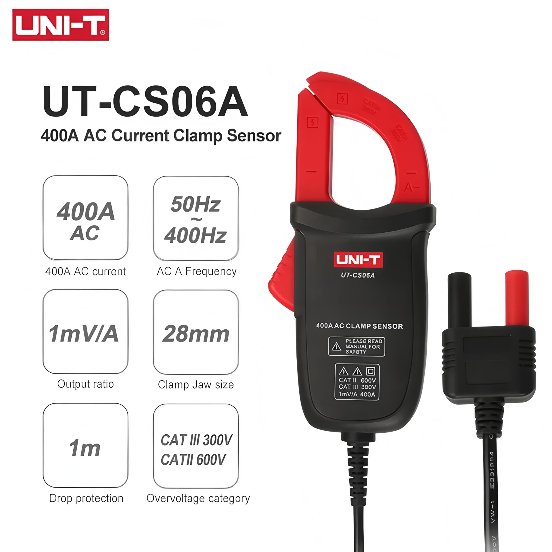 UNI-T Uni-trend UT-CS06A 400A AC Stromzangen-Sensor; Multimeter-Sensor für UT61E+ UT196 UT139C UT117C UT136B+ Option Stromzange