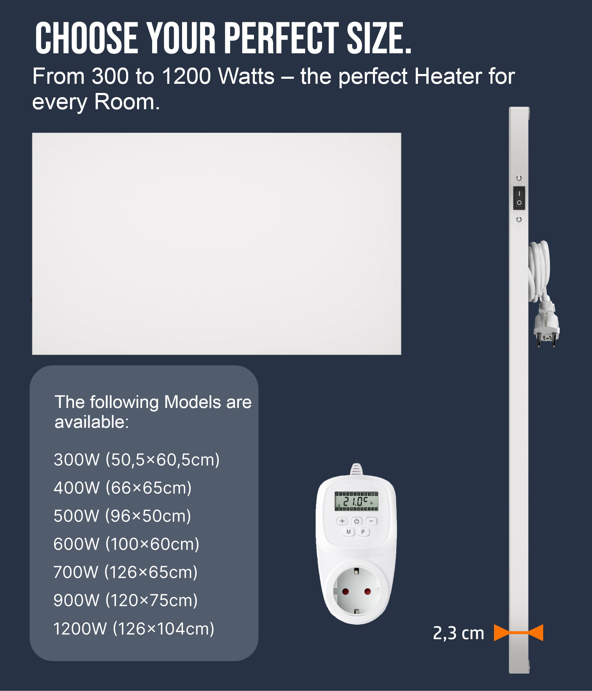 VIESTA® H900 Chauffage infrarouge 900 W – Panneau 75×120 cm, Carbon Crystal, sans cadre, mural/plafond, IP20, TÜV/GS, protection surchauffe, incl. thermostat enfichable TH12 (7 jours)