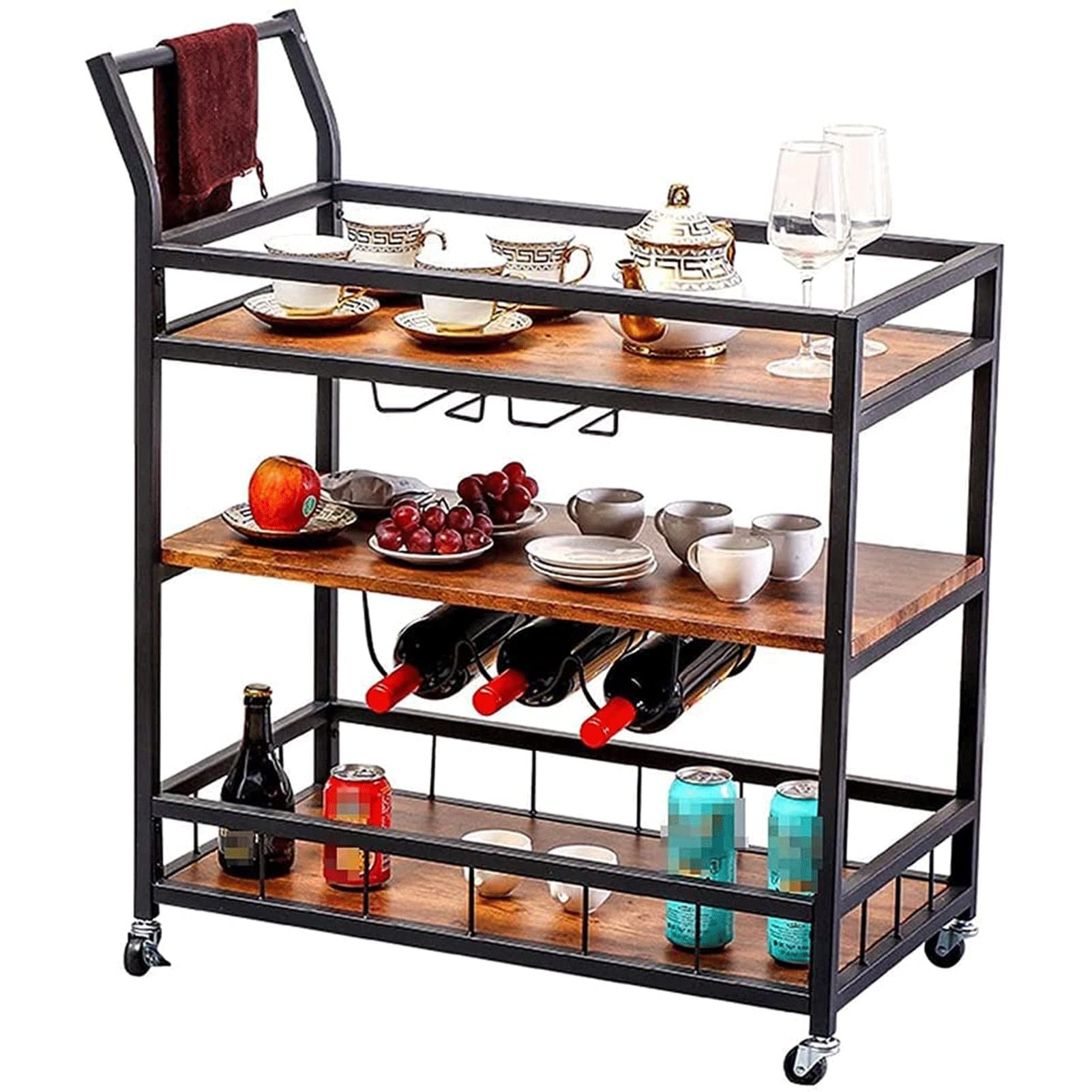 Buy 3Tier Rolling Utility Cart Wooden Food Trolley Tea Beverage Trolley with Caster Design 4