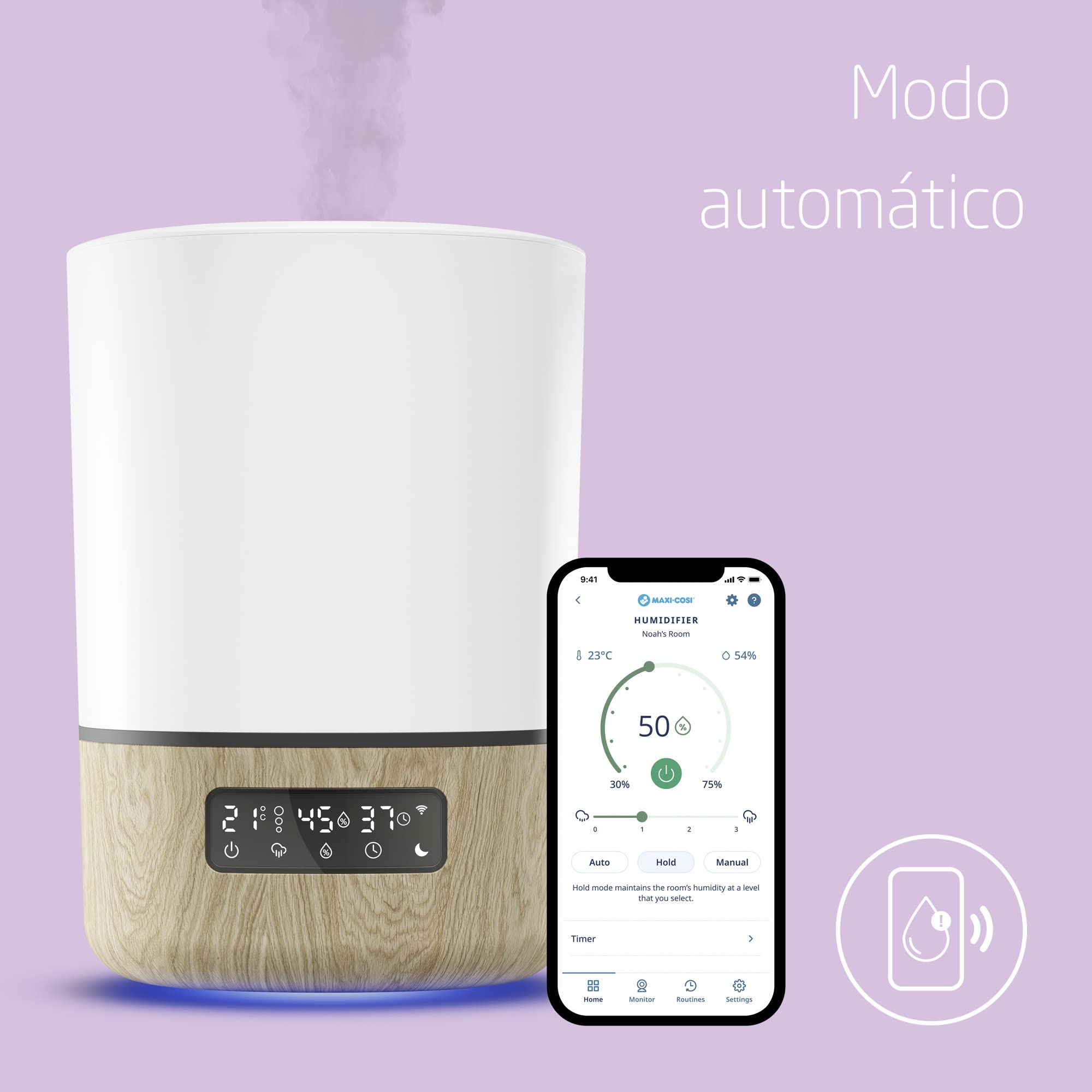 Maxi-Cosi Breathe Humidificador, nebulizador silencioso, 24 horas de funcionamiento, recipiente para esencias, temporizador, termómetro higrómetro, compatible con Amazon Alexa y Google Home