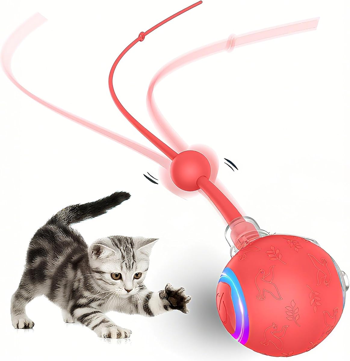 Interactive Cat Toys Ball for Indoor Cats Fast Rolling on Carpet, Chirping & Motion Activate Cat Toys, 3 Modes, ON/Off Sound