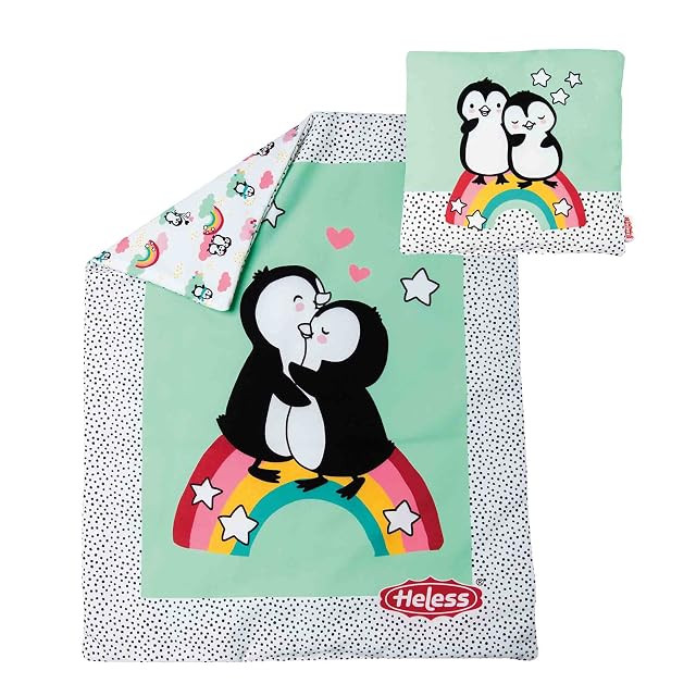 Heless 1000 - Juego de Cama Reversible para muñecas con cojín en diseño de Lunares de pingüino para Dulces…