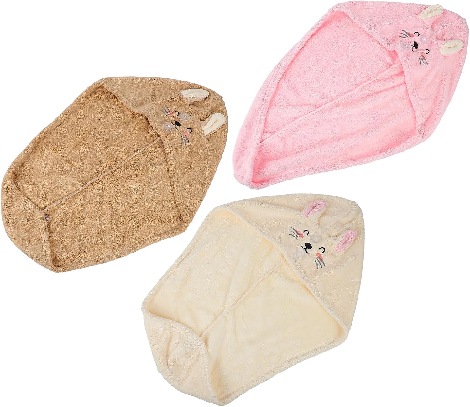 Alipis 3pcs Coral Fleece Hair Turban Towels Embroidered Cat Design Plush Hair Drying Caps for Women Fast Drying for Shower and Bath Use