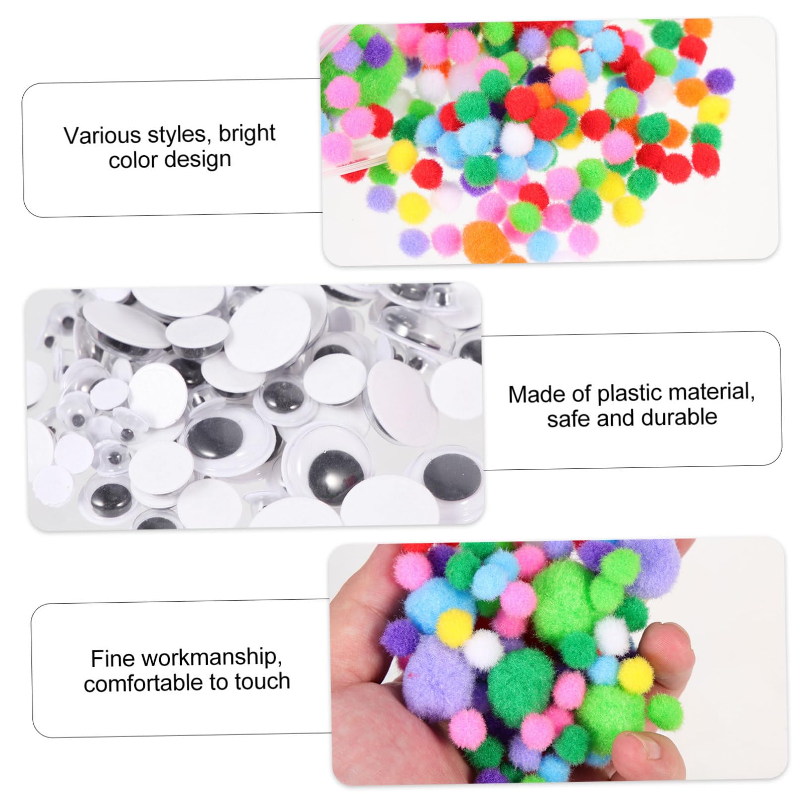 Beatifufu Boys and Girls Toy Pom Poms Eyeball Stickers 1 Set of Wool Balls Self-Adhesive Safety Eyes for Crafts