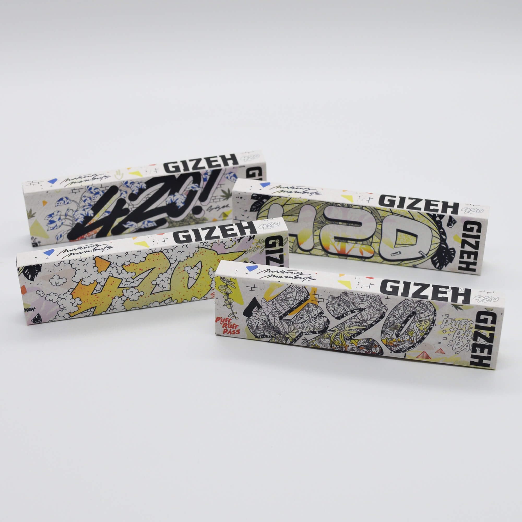 GIZEH Comic Mix White Large Rolling Tray Set - Mischeschale Stoner Kit/Kiffer Box mit Feuerzeug, Longpapers, Filter Tips und Joint Tube - perfektes Kiffergeschenk!