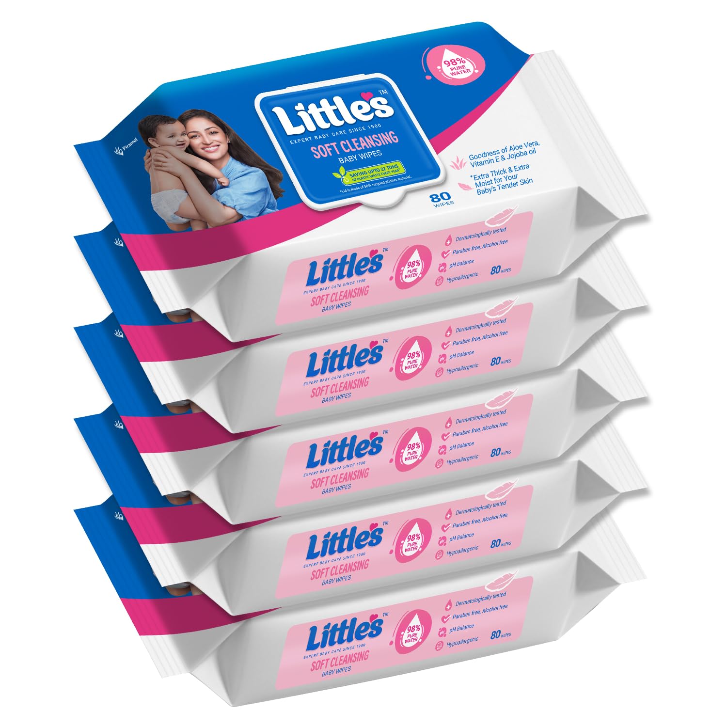 Little's Soft Cleansing Baby Wipes with Lid | 80 Wipes x Pack of 5 - 400 Wipes | Extra Thick & Moist Wet Wipes for Baby's | Prevents Rashes & Redness with Goodness of Aloe Vera, Vitamin E & Jojoba Oil-picture-29