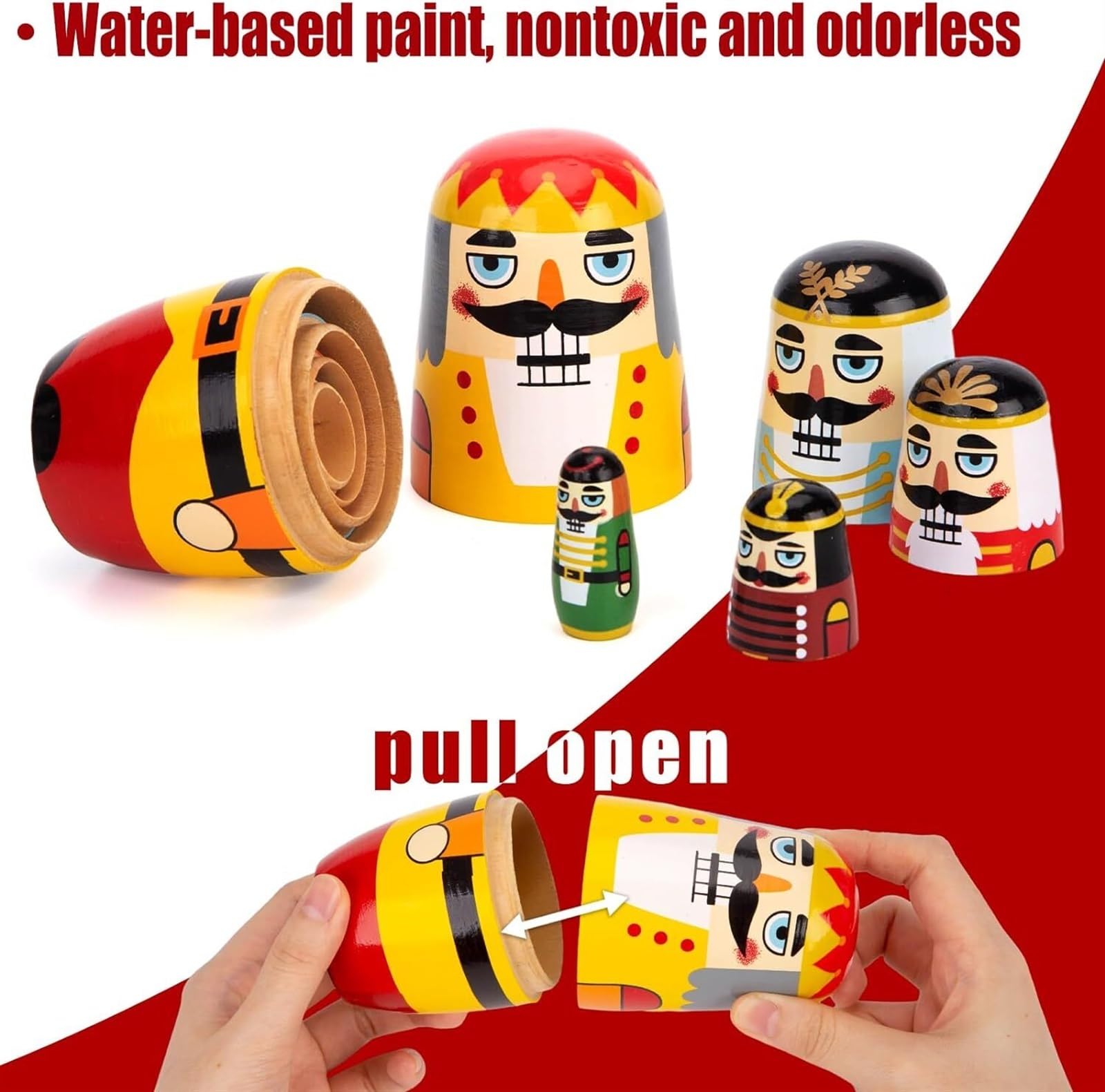 Poupée Russe 5 Pièces Belles Poupées Gigognes en Bois Faites À La Main Casse-Noisette Matryoshka Traditionnelle Jouet Empilable(A)