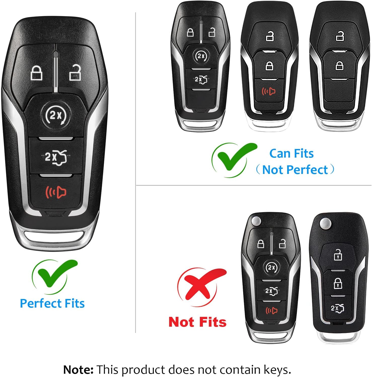 T-carbon Key Fob Case Holder Protector Compatible with Ford Fusion Mustang,Real Glass Fiber Key Fob Cover fits for MKZ MKC MKX 3 4 5 Button Smart Keyless Remote,Red