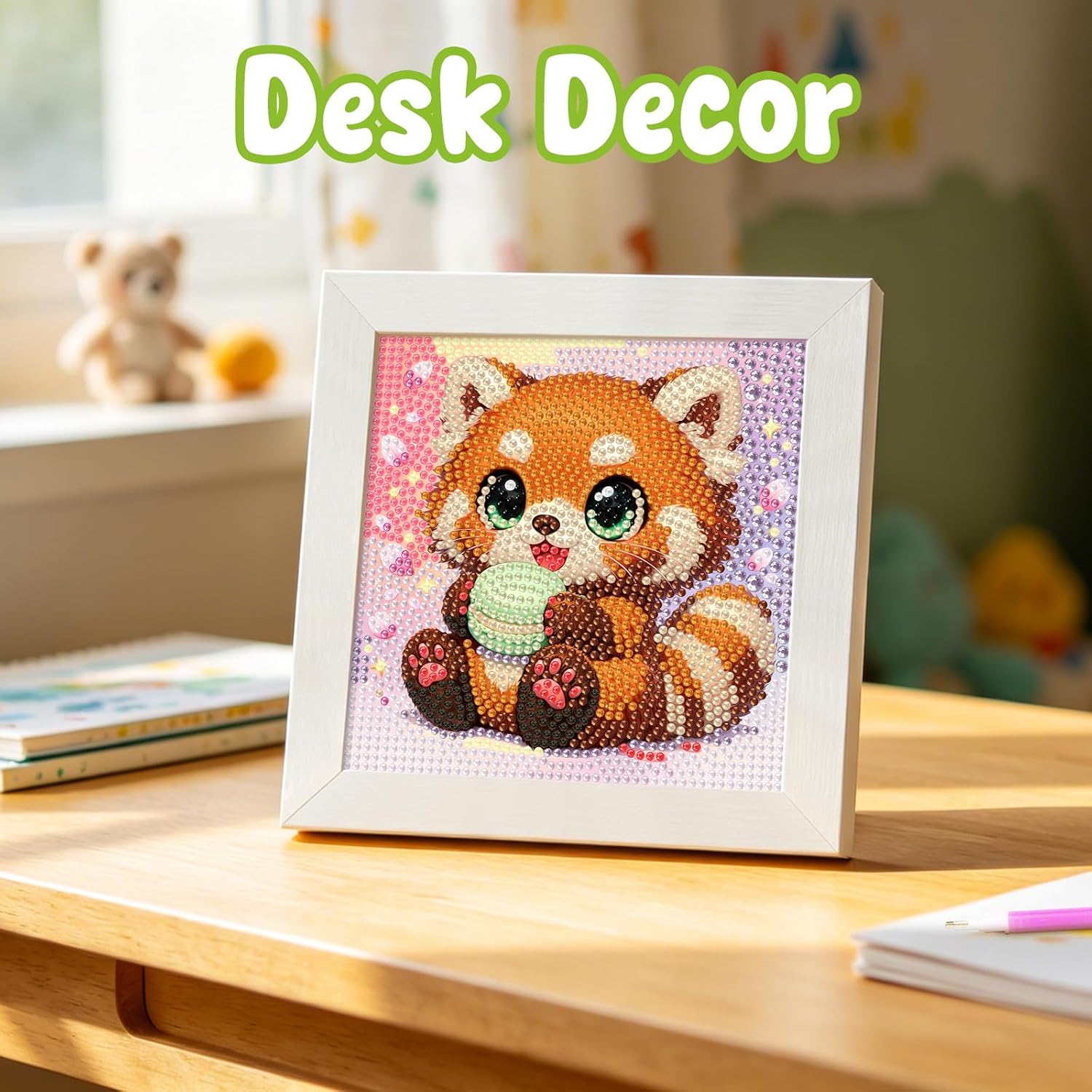 Red Panda Diamond Art Kits for Kids Ages 4-8-12 with Wooden Frame 7x7 Inch image 3