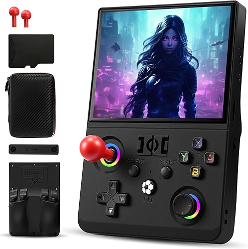 R36MAX 2 Consola de juegos de mano retro, pantalla IPS HD de 4.5 pulgadas, consola de juegos retro 1024 x 768 con joystick desmontable, más de