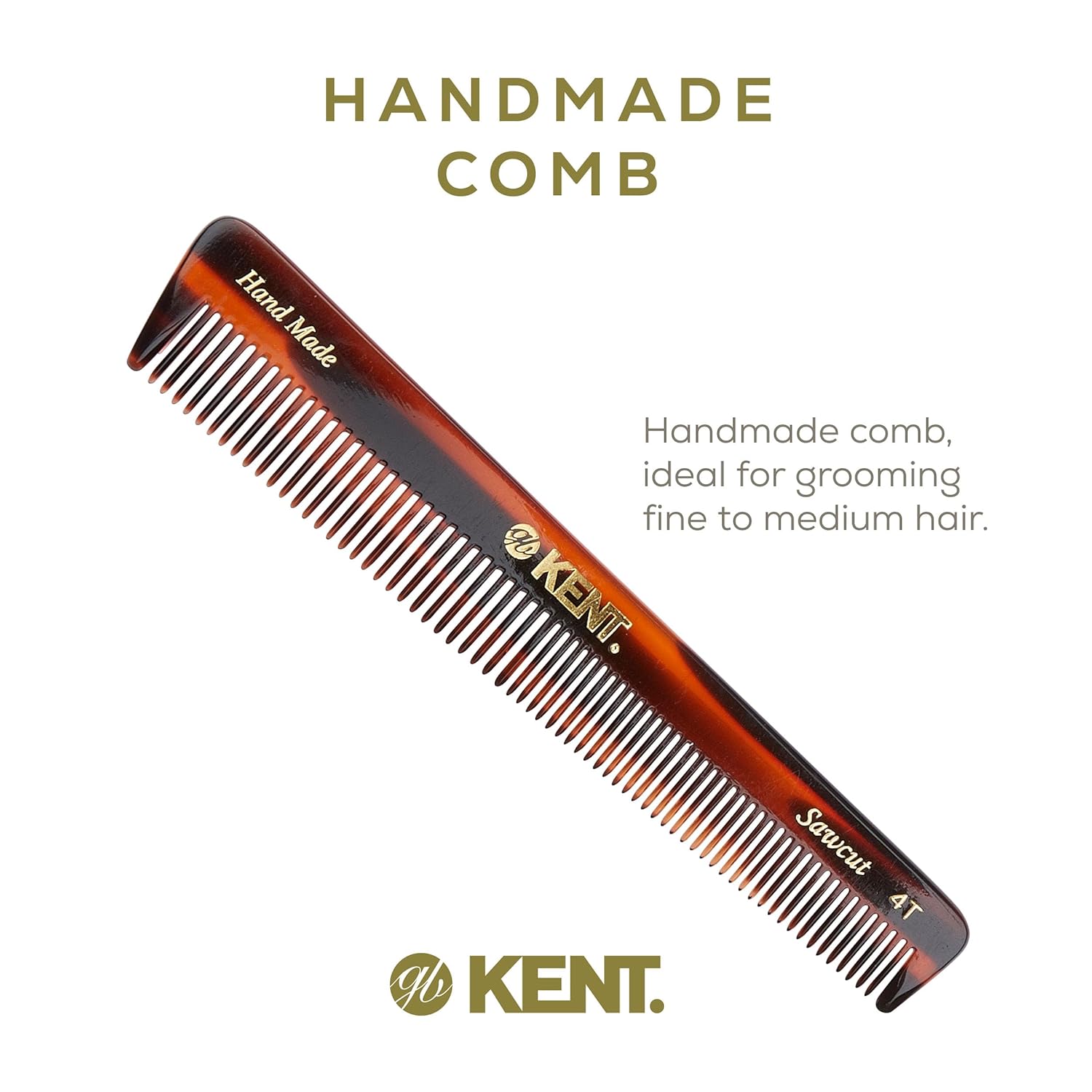 Kent 4T 6 Inch Double Tooth Dressing and Styling Comb for Hair, Beard, Mustache - Coarse and Fine Grooming for Men, Women, Kids. Made in England