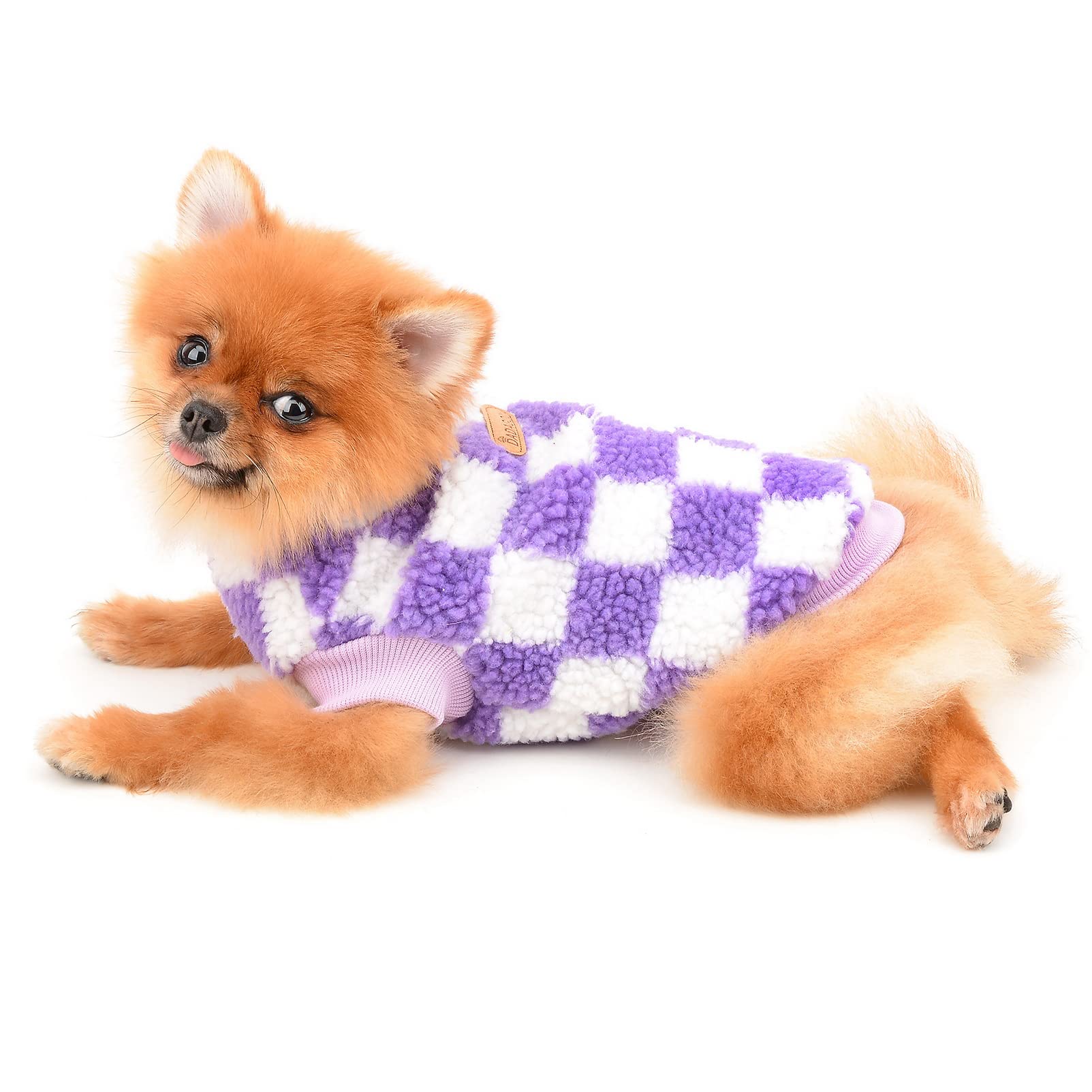 SMALLLEE_LUCKY_STORE Pet Fleece Checked Jumper Vest Turtleneck Pullover Sweaters Soft Sweatshirt for Small Dogs Cat Puppy Yorkie Chihuahua Warm Autumn Winter Clothes,Purple,M - Image 2