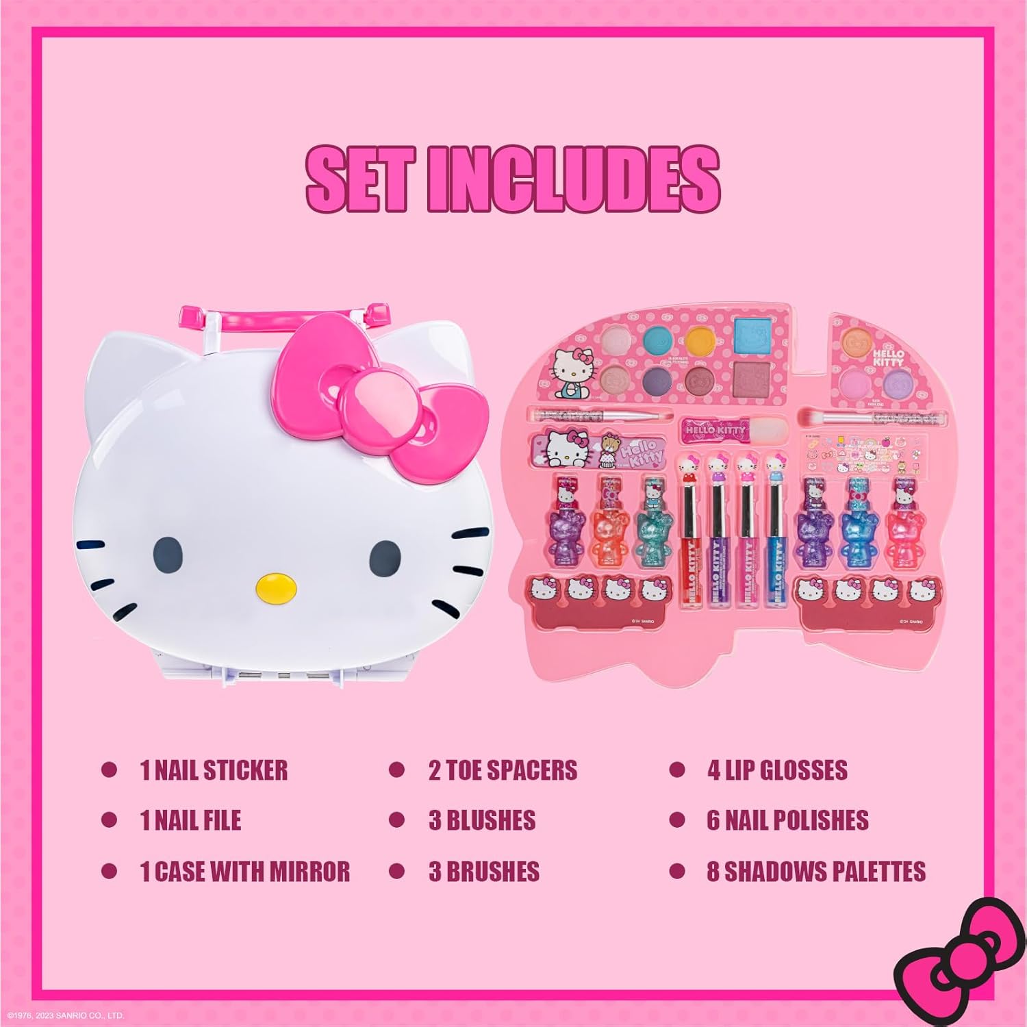 Hello Kitty Face Light-Up Makeup Vanity Set for Girls, Includes Nail, Eye and Lip Accessories, Perfect Birthday and Holiday Gift, AA Batteries Not Included, Ages 3+ by Townley Girl