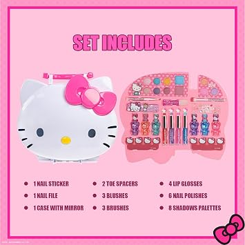 Hello Kitty Face Light-Up Makeup Vanity Set for Girls, Includes Nail, Eye and Lip Accessories, Perfect Birthday and Holiday Gift, AA Batteries Not Included, Ages 3+ by Townley Girl