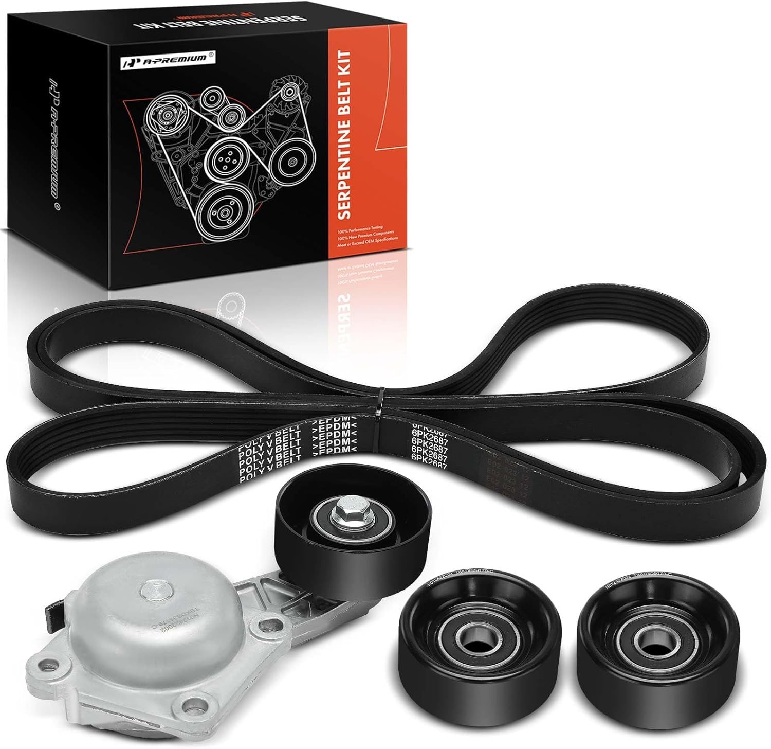 A-Premium Engine Serpentine Belt Drive Kit w/Tensioner & Idler Compatible with Ford F-250 Super Duty F-350 Super Duty 2011-2018, E-350 E-450 Super Duty & Starcraft Bus Starlite, 6.2L, 4-PC Set