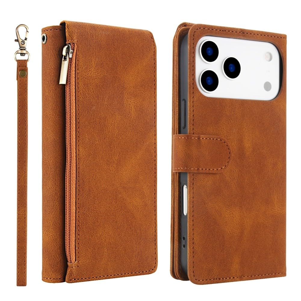 Housse iPhone 17 Air étui cuir marron protection rabat mince - 8