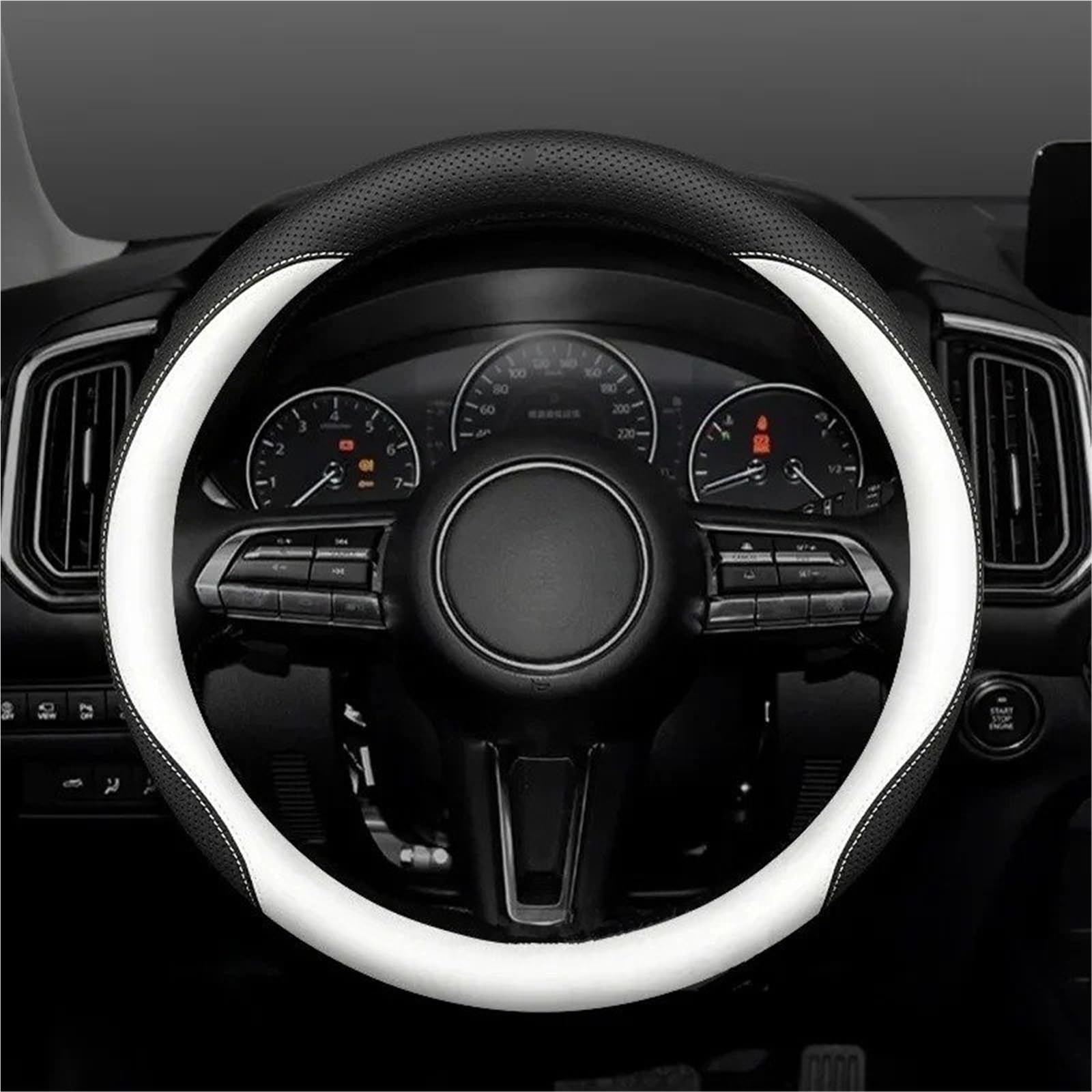 Funda de Volante de Fibra de Carbono para Mazda 3 5 6 SKYACTIV Axela Atenza CX30 CX50 CX5 CX7 CX8 CX9 MX5 RX8 BT50 Funda de Volante de Cuero de Gamuza Accesorios Negro-B