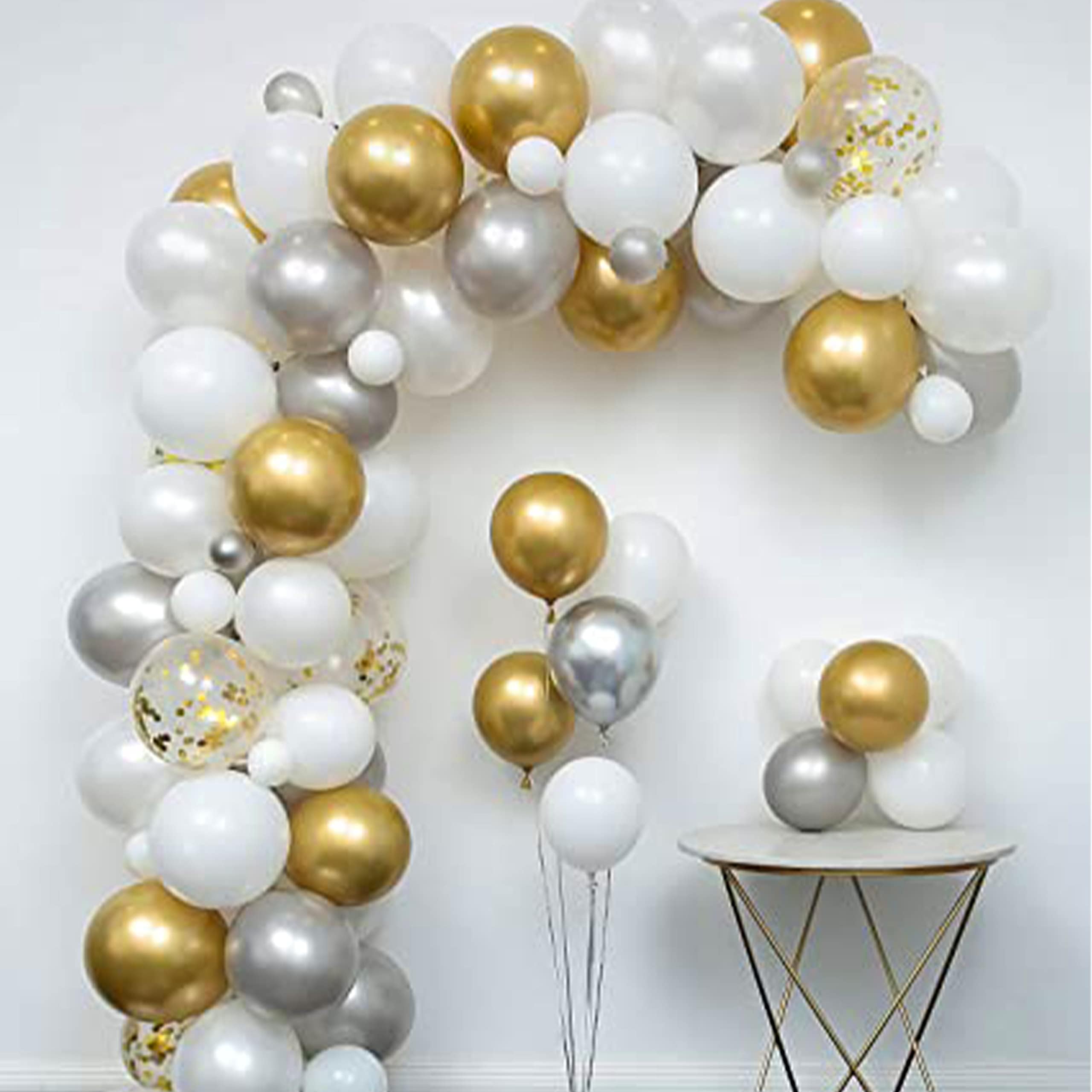 ITAF Gold Silver & White Metallic Shiny Balloons and Gold Confetti Balloons For Birthday/Anniversary/Engagement/Wedding/Farewell/Any Special Event Theme Party Decoration - Pack of 50