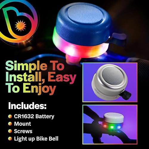 Miniatura 6 de Brightz BellBrightz - Campana de bicicleta con luz LED para niños y adultos  Luz de halo LED arcoíris parpadeante  Interruptor de pulgar fácil de
