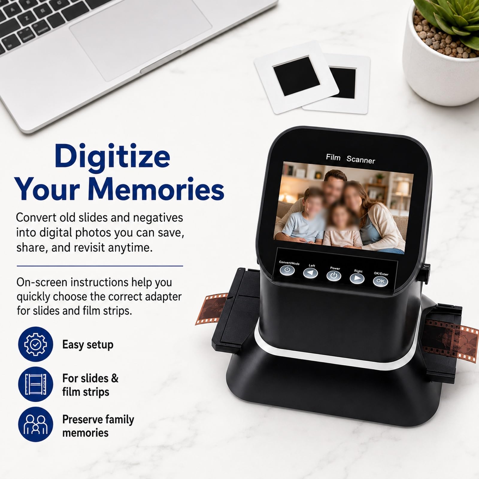 Scanner Digitale for Pellicole E Diapositive | Digitalizzatore di Diapositive Autonomo, Funziona tramite Cavo USB o Adattatore di Alimentaze