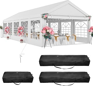 DWVO 16x32 ft Outdoor Heavy Duty Party Tent Wedding Event Shelters Upgraded Galvanized Canopy with Large White Roof, Removable Sidewalls & Storage Bags