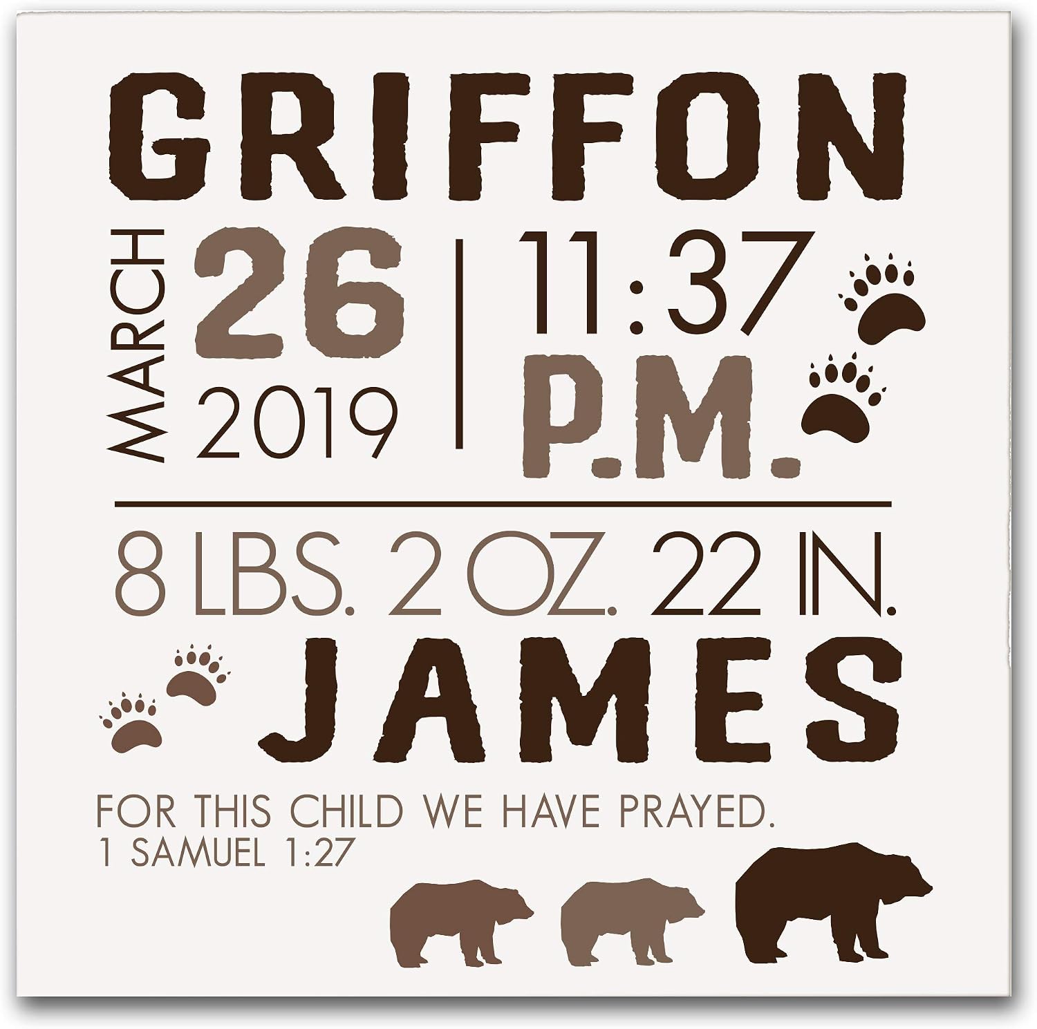 LifeSong Milestones Personalized Nursery Wall Decor for Boys and Girls Nursery or Bedroom Inspirational Shadow Boxes Bears 10" x 10" (Ivory)