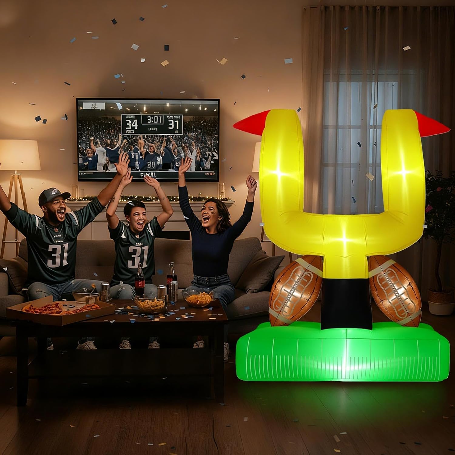 Bencailor 71 Inch Giant Football Party Decoration Jumbo Inflatable Football with Tee Set for Game Large Blow up Footballs for Sport Birthday Party Indoor Outdoor Lawn Yard Decor Cool Style 71 Inch