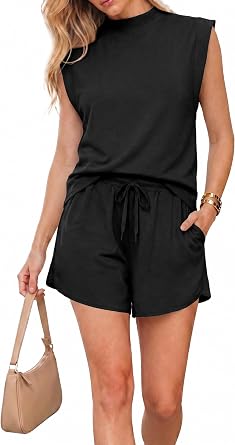 LUBOT Two Piece Sets for Women Matching Tracksuit Summer Lounge Short Sets Casual Travel Airport Outfit