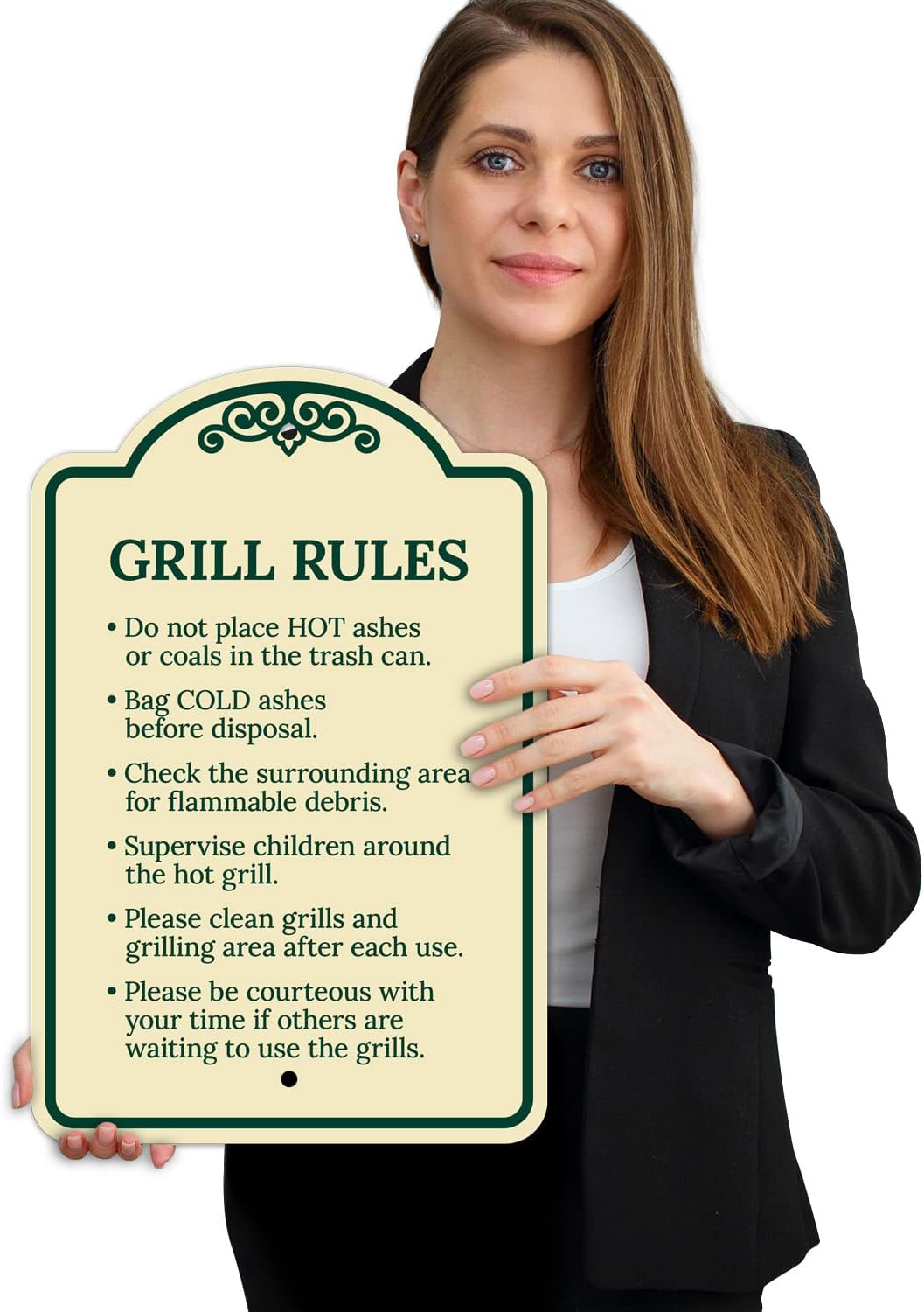 Grill Rules Please do Not Place Hot Ashes Or Coals in The Trash Can Décor Sign, Green Light, 12x18 Inches, ACM, Fade Resistant, Made in USA