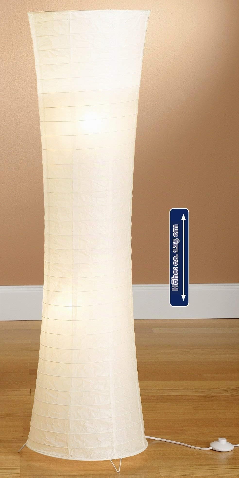Trango 1229L Design LED Reispapier Stehlampe *SWISS* Reispapierlampe *HANDMADE* Stehleuchte mit weißem Lampenschirm inkl. 2x E14 LED Leuchtmittel, Form: Rund, Höhe: 125cm, Wohnraumlampe, Standlampe