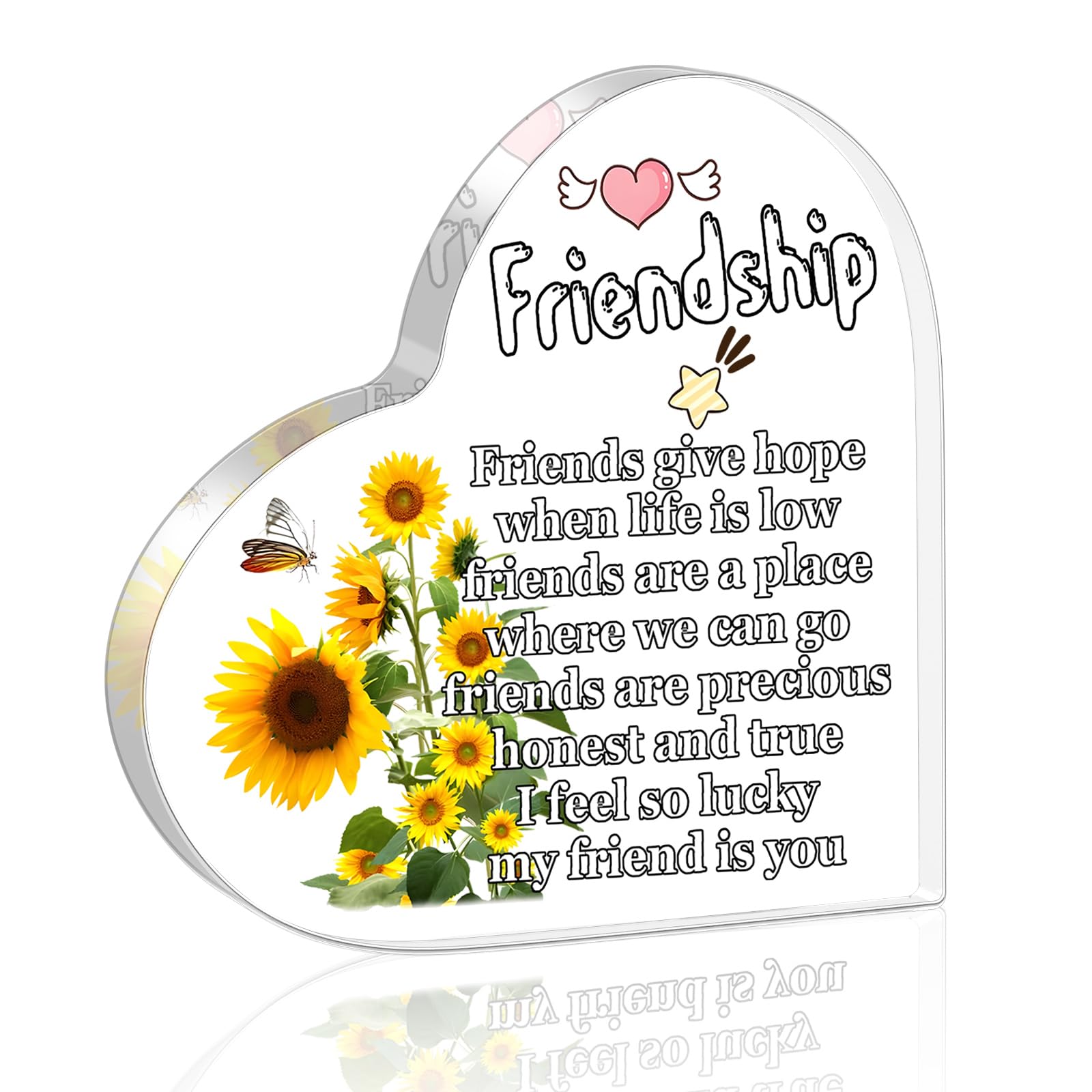 Acrylic Heart Sign Friendship Presents for Friend Coworker Bestie Birthday Going Away Retirement,Friendship Sign Plaque for Friendship Keepsake Desk Decor (Friendship)