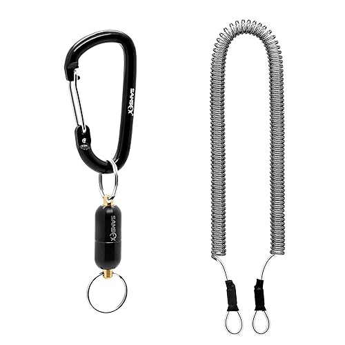 SAMSFX Soporte magnético de liberación de red de pesca, carcasa de acero inoxidable, imán fijo de tornillo, eje giratorio 360 (negro)