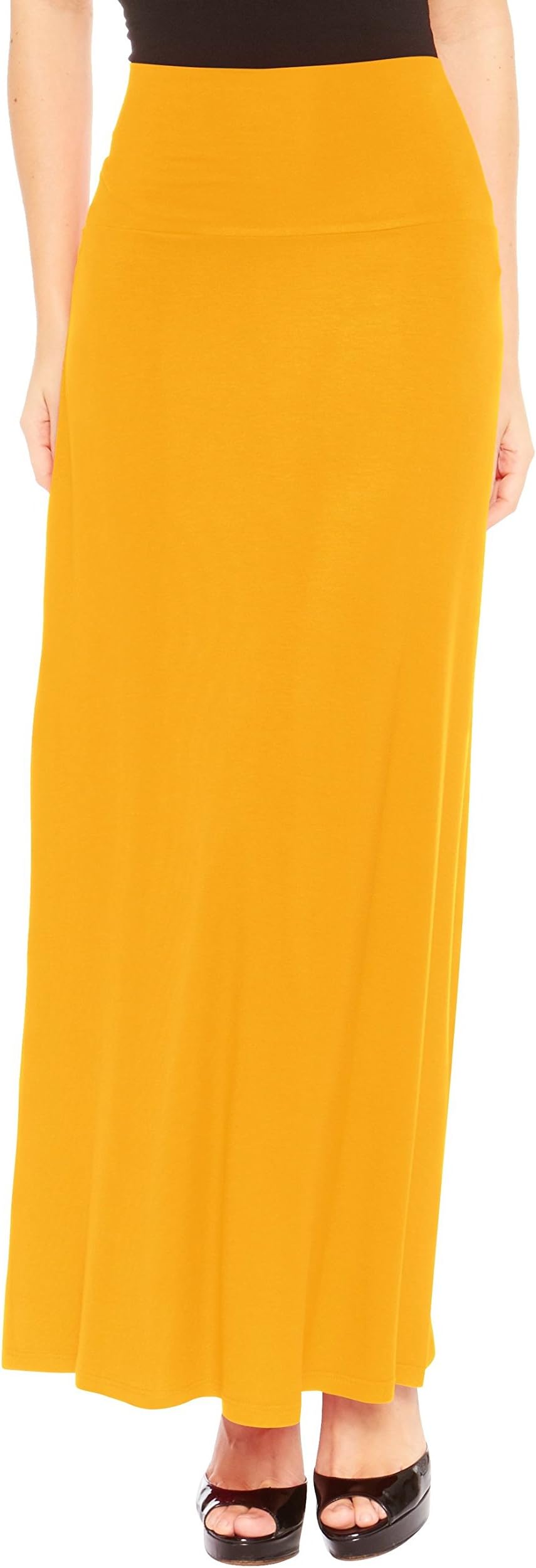 Red Hanger Women's Stylish Solid Long Maxi Skirt - Made in USA, Mustard-M