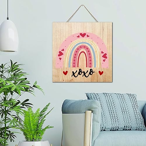 Miniatura 6 de Autravelco Letrero rústico de madera para el hogar para el día de San Valentín amor arco iris pintado para pared placa de madera 6 x 10 pulgadas