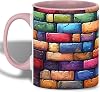 Colorful Brick Wall Coffee Mug, Cartoon Block Pattern Mug for Home and Office, Gift for Art Fans and Designers, Abstract Urban Illustration, Multicolor Modern Ceramic Drinkware Cup for Daily Use