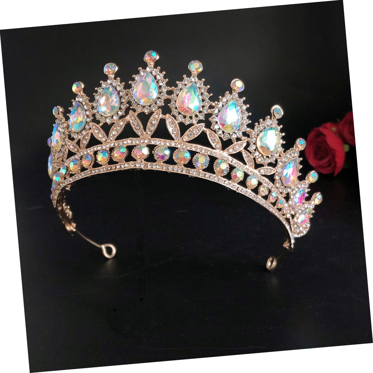 Rhinestones Tiara Crown with Colorful Teardrop Gems, Bridal and Birthday Party Headpiece for Women, Gold Tone Princess Circlet for Wedding and Celebration