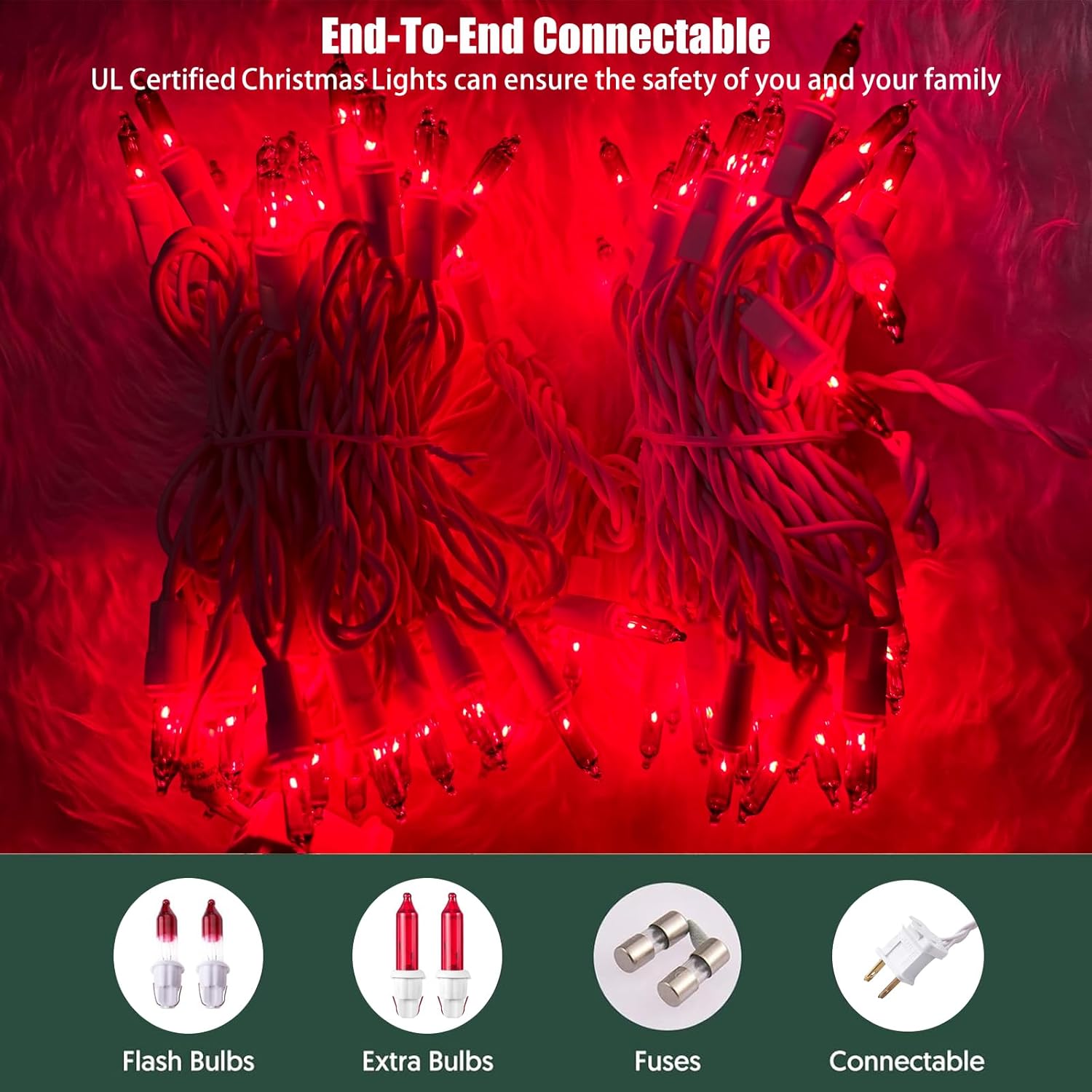 HISHINY Christmas Lights 100 Count Red Christmas Tree String Lights with White Wire for Outdoor Indoor Christmas Decorations Wedding Decorations Valentines Day Decor,UL Certified (21feet) - Image 4