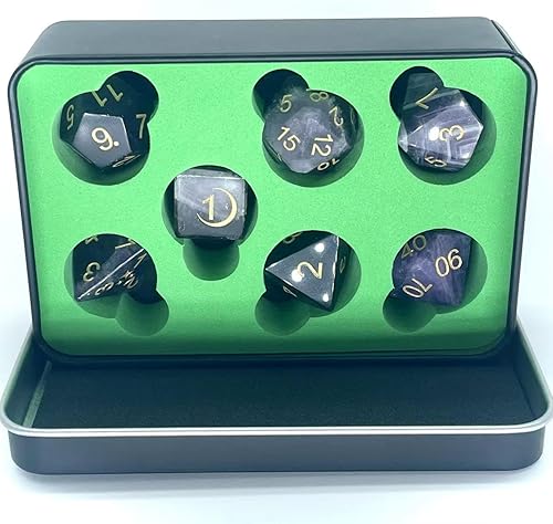 Miniatura 4 de Truewon Juego de 7 dados de piedra hechos a mano para RPG DND hechos por piedras preciosas naturales. (versión 2024 amatista)