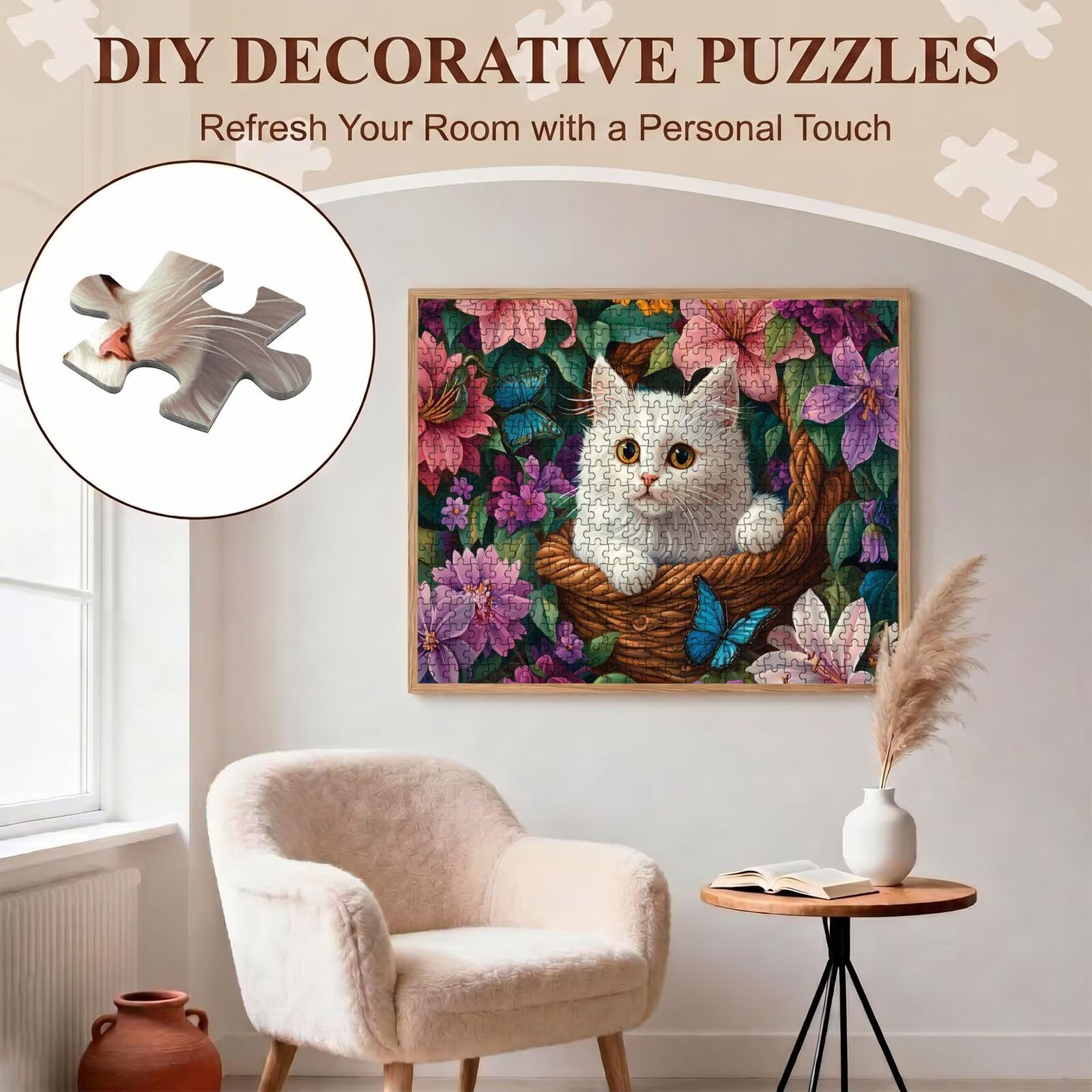 gatto Cesto fiori Puzzle 5000 Pezzi per Adulti, Puzzle in Legno - Collezione Classica con Poster Incluso - Sfida di Concentrazione e Passatempo Antistress, Gioco per Famiglia, 156 x 105 cm f0-710