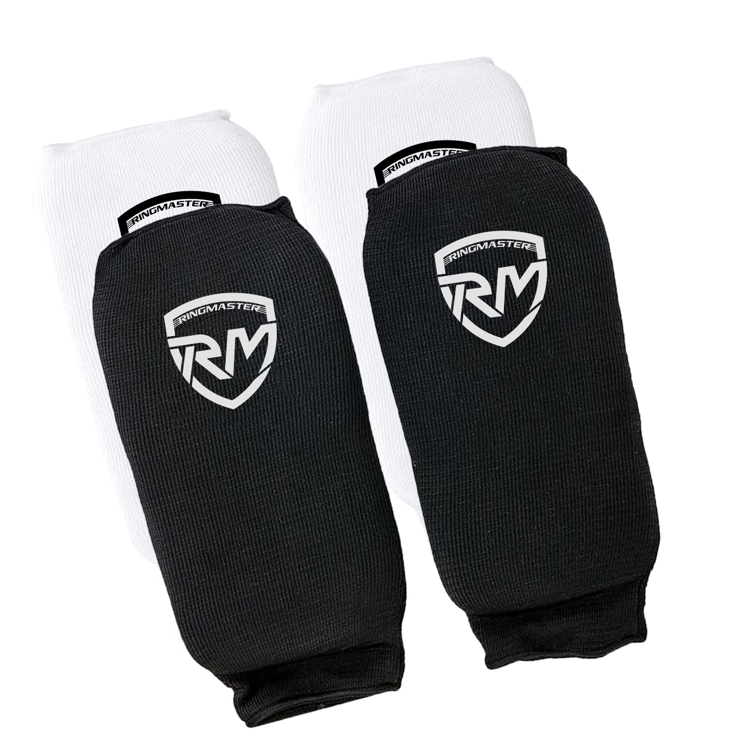 Ringmaster Elastic Shin Pads With Out Instep Leg Guard Cover Kickboxing Karate MMA Thai Martial Arts Training Weightlifting (Small, Black) — image 1