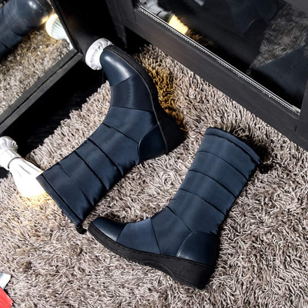 MIOKE Women's Winter Mid Calf Snow Boots Waterproof Rain Fur Lined Elastic Platform Cold Weather Snow Boot