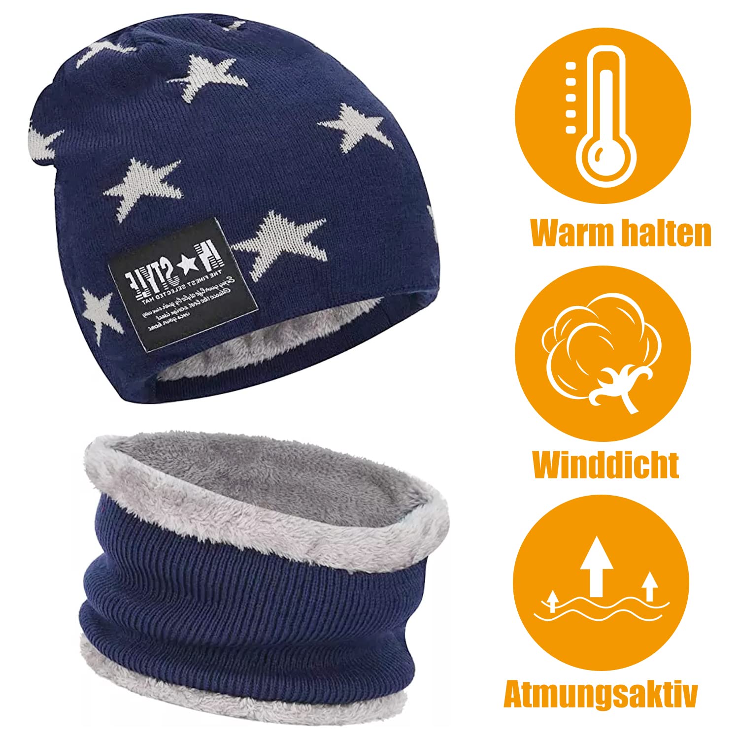 Voarge Dziecięca czapka zimowa, czapka, szalik, z podszewką z polaru, zestaw szalików zimowych, ciepła gruba dzianina, czapka z czaszką