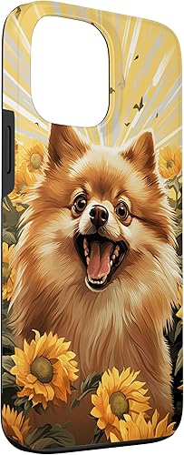 Miniatura 3 de iPhone 13 Pro Max Funny Pomerania Face Dog con estuche de pintura de girasol