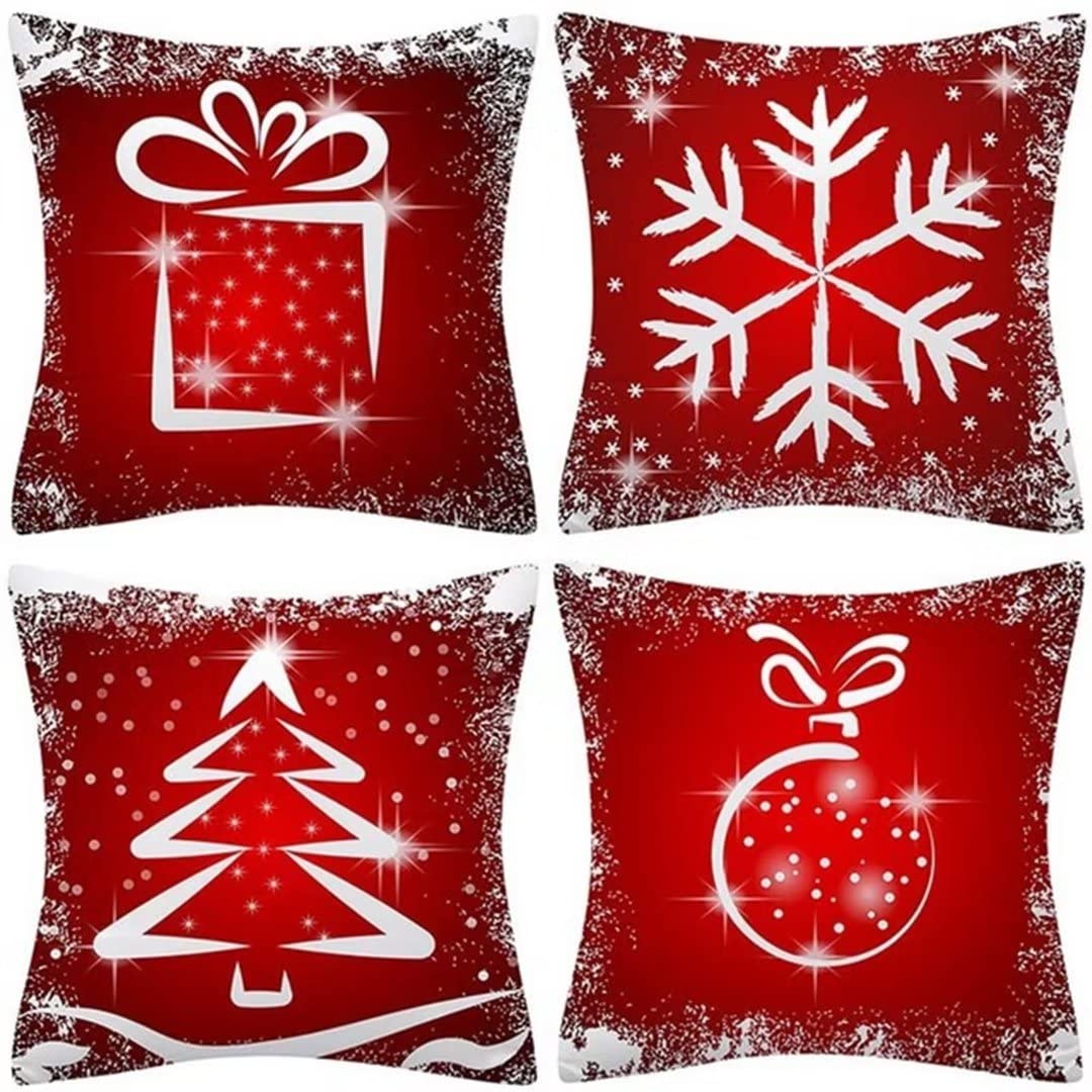 Housse de coussin Noël 40x40cm lot de 4 en velours carré CH-1711 pour décorer le canapé du salon
