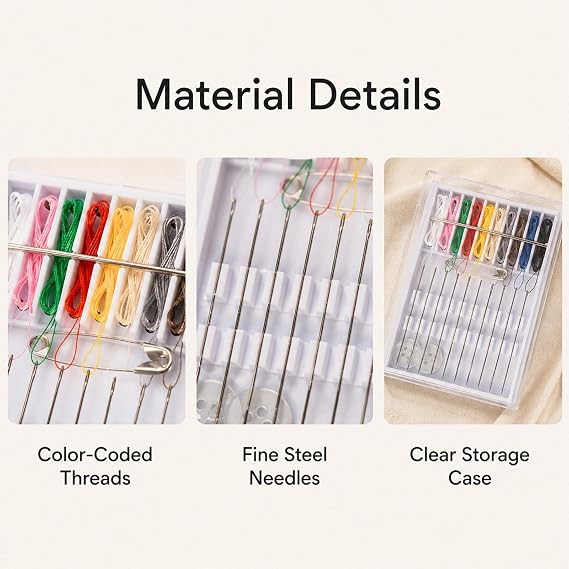 20PCS (2 Boxes) Pre-Threaded Sewing Needles Kit - Assorted Colors with Thread Ready, Handy White Storage Box for Quick Mending & Crafts