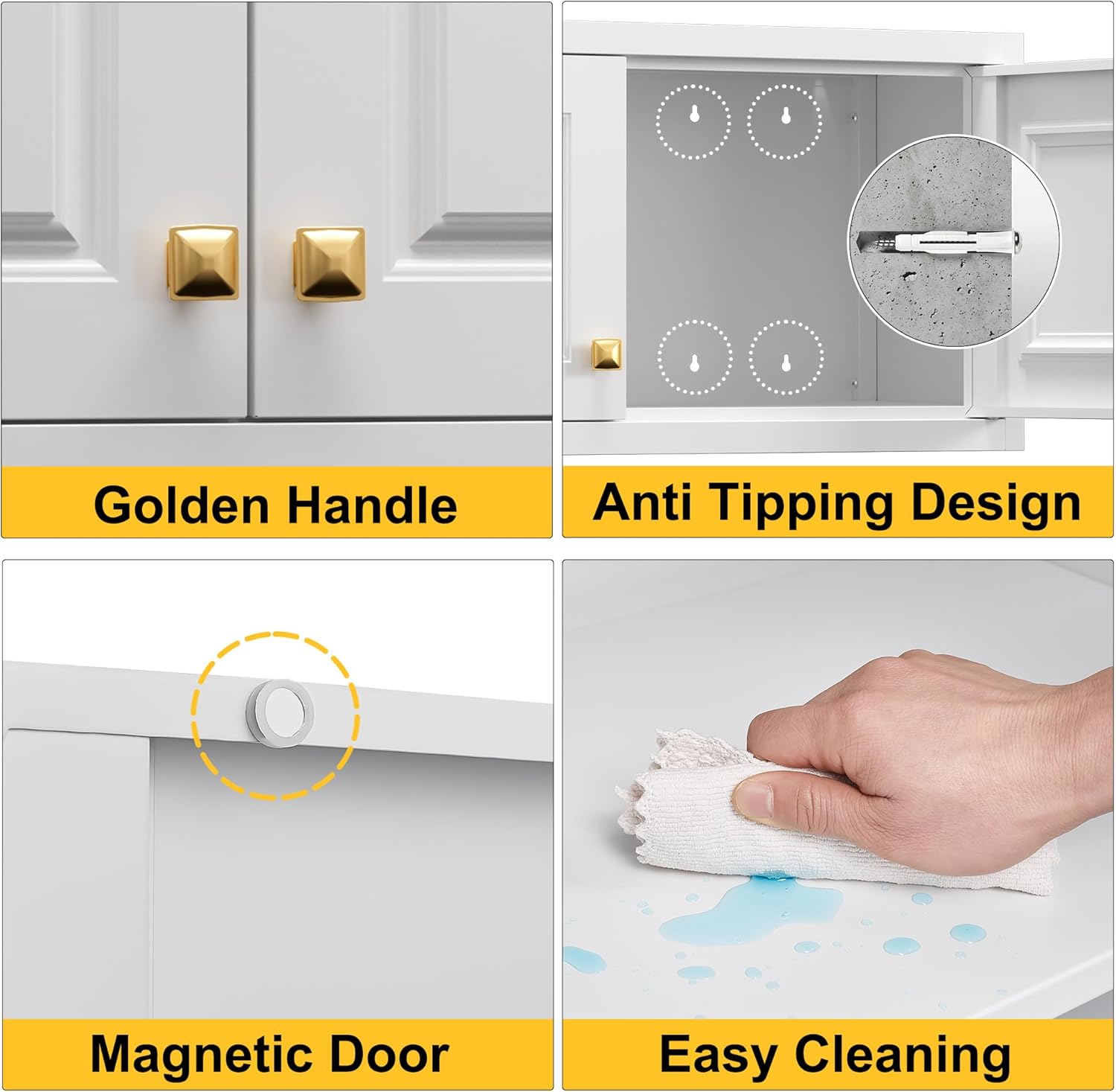15" Wall Upper Storage Cabinet,Metal Bathroom Wall Mounted Cabinet, White Storage Cabinet for Basement,Livingroom Home Office